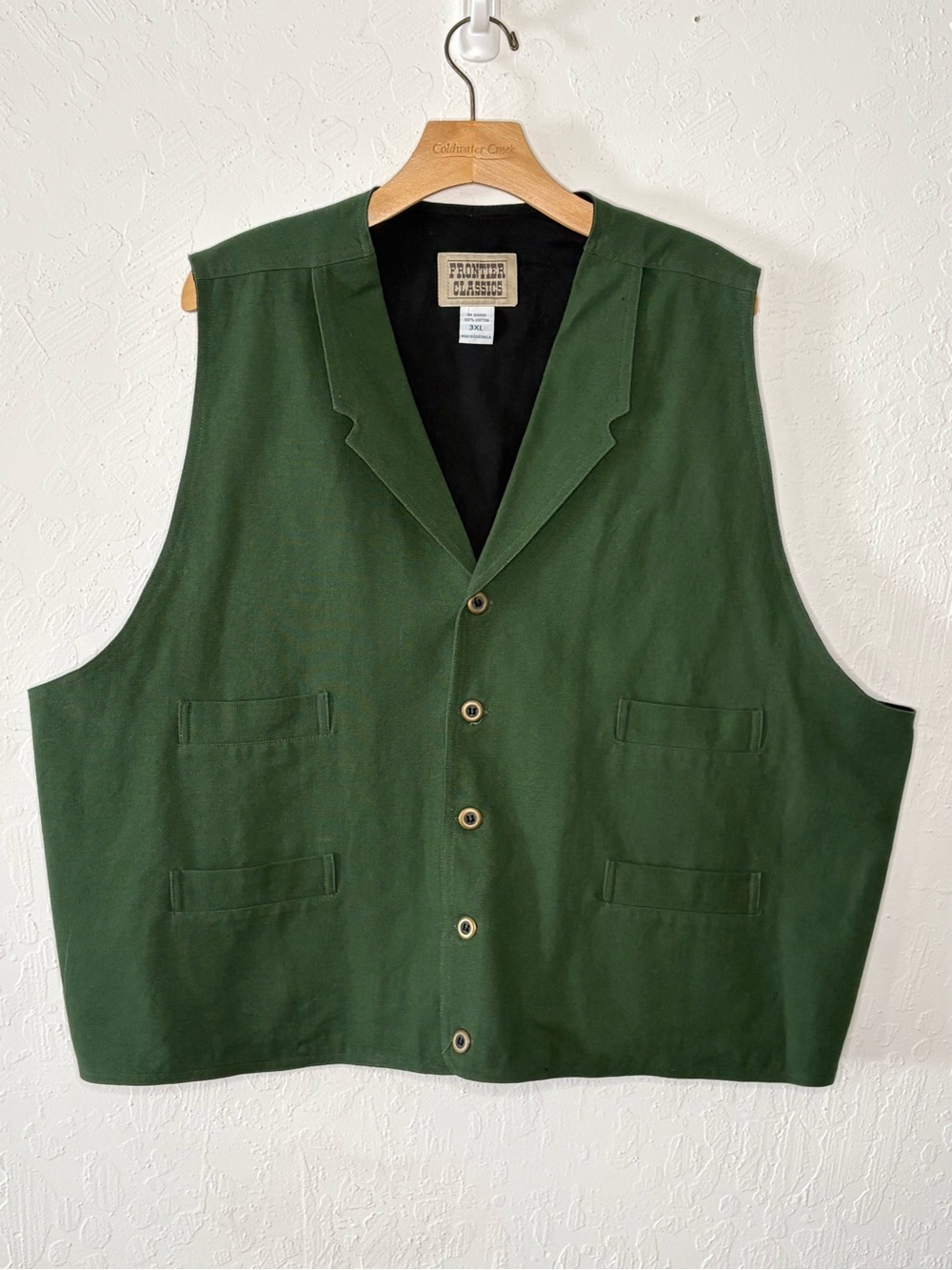 Y2K Frontier Classics Men 3XL‎ Reno Vest Green Canvas Buckle Back Western Lined
